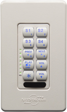 KeyLinx KL100 :: 10-button single-gang in-wall keypad that works perfectly for applications or audio zones where basic control of audio is all that is required.